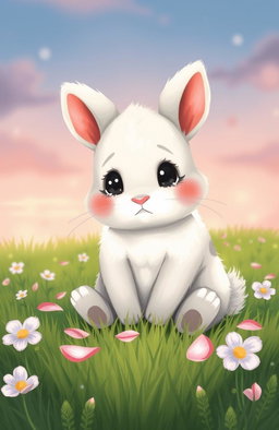 A poignant illustration capturing the essence of loss and heartbreak through the image of a cute, sad baby rabbit