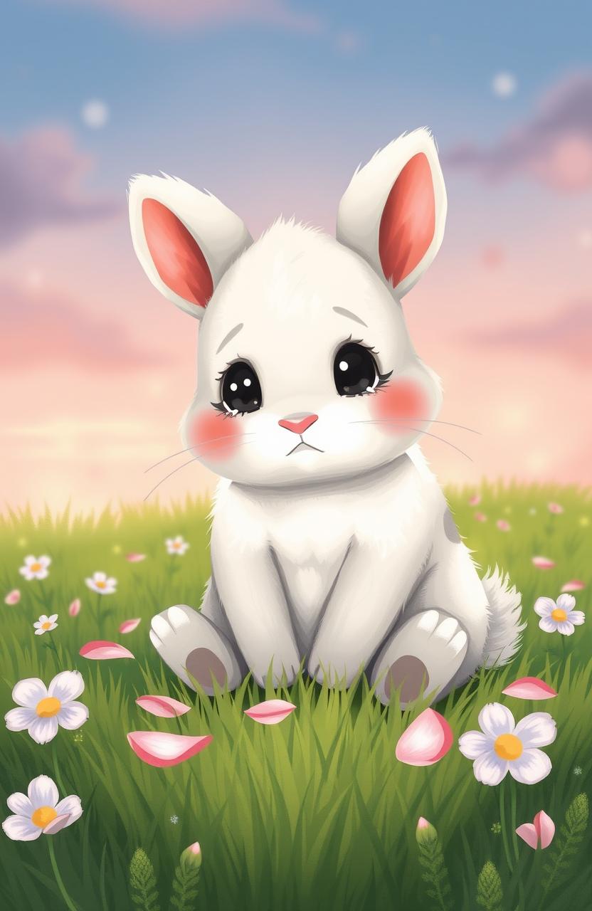 A poignant illustration capturing the essence of loss and heartbreak through the image of a cute, sad baby rabbit