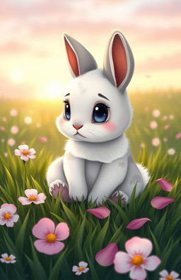 A poignant illustration capturing the essence of loss and heartbreak through the image of a cute, sad baby rabbit