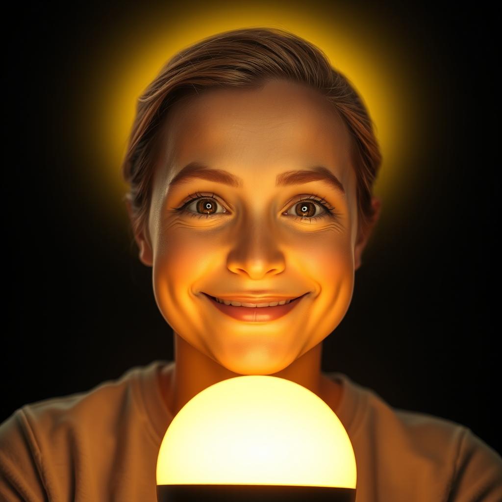A portrait of a warm and kind person, embodying the gentle glow of a table lamp