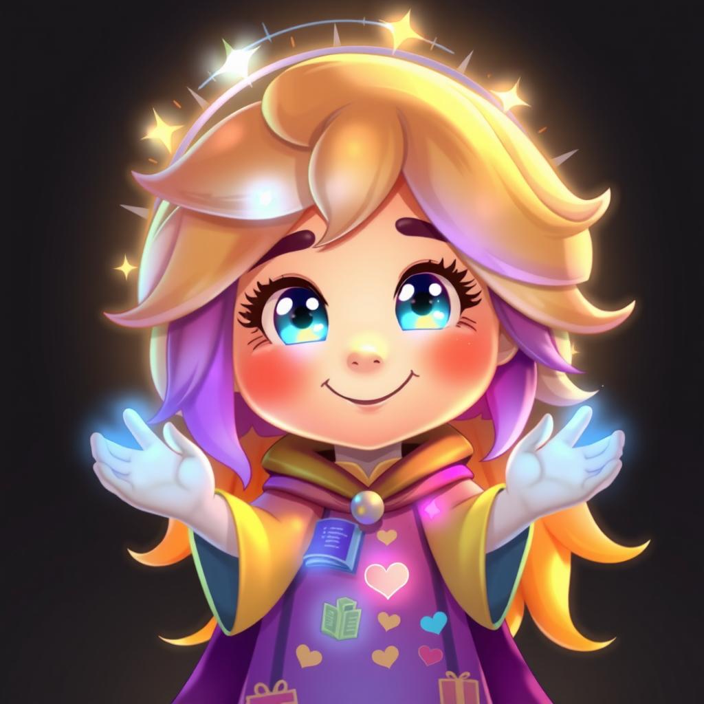 A character design featuring a warm and soft face, radiating a gentle glow reminiscent of a sunrise with a soft orange-golden hue that evokes hope and positive energy