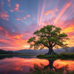 A serene landscape representing wisdom, life, and divinity