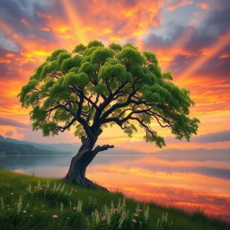 A serene landscape representing wisdom, life, and divinity