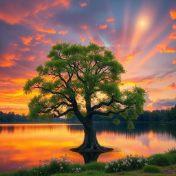 A serene landscape representing wisdom, life, and divinity