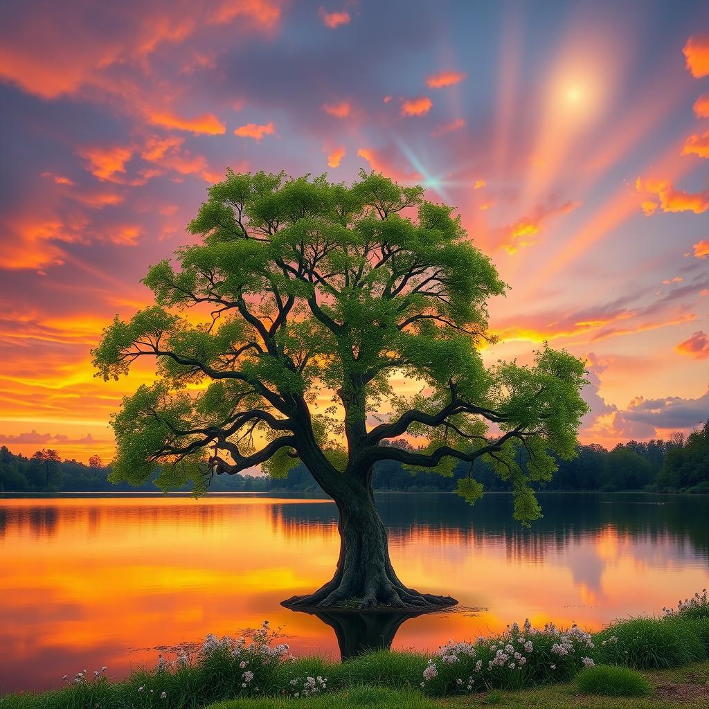 A serene landscape representing wisdom, life, and divinity