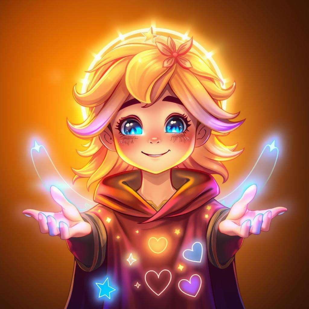 A warm, soft glowing aura surrounding a collective figure that exudes calmness, reminiscent of a sunrise with a gentle blend of orange and golden colors