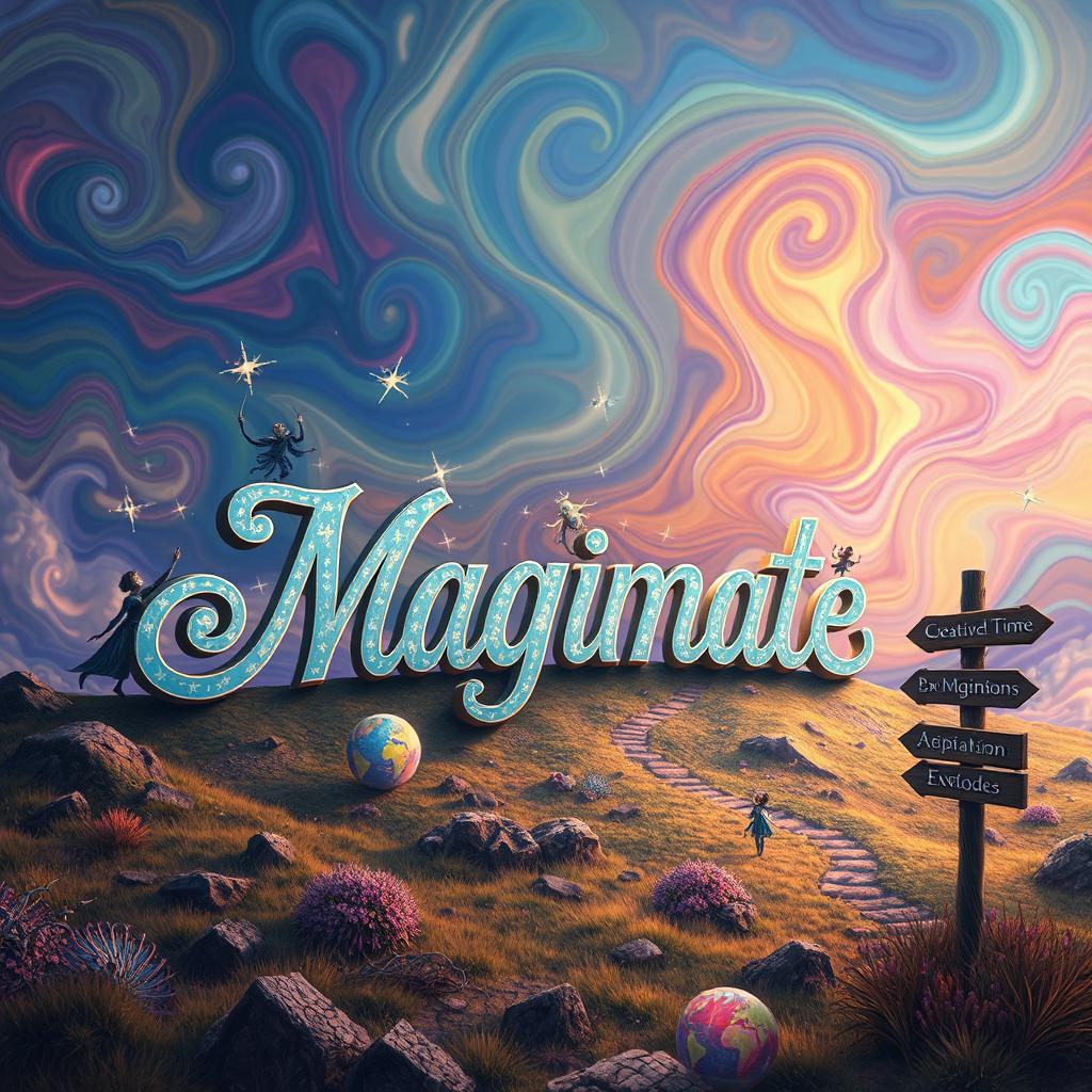 A surreal and imaginative landscape filled with vibrant colors and dreamlike elements