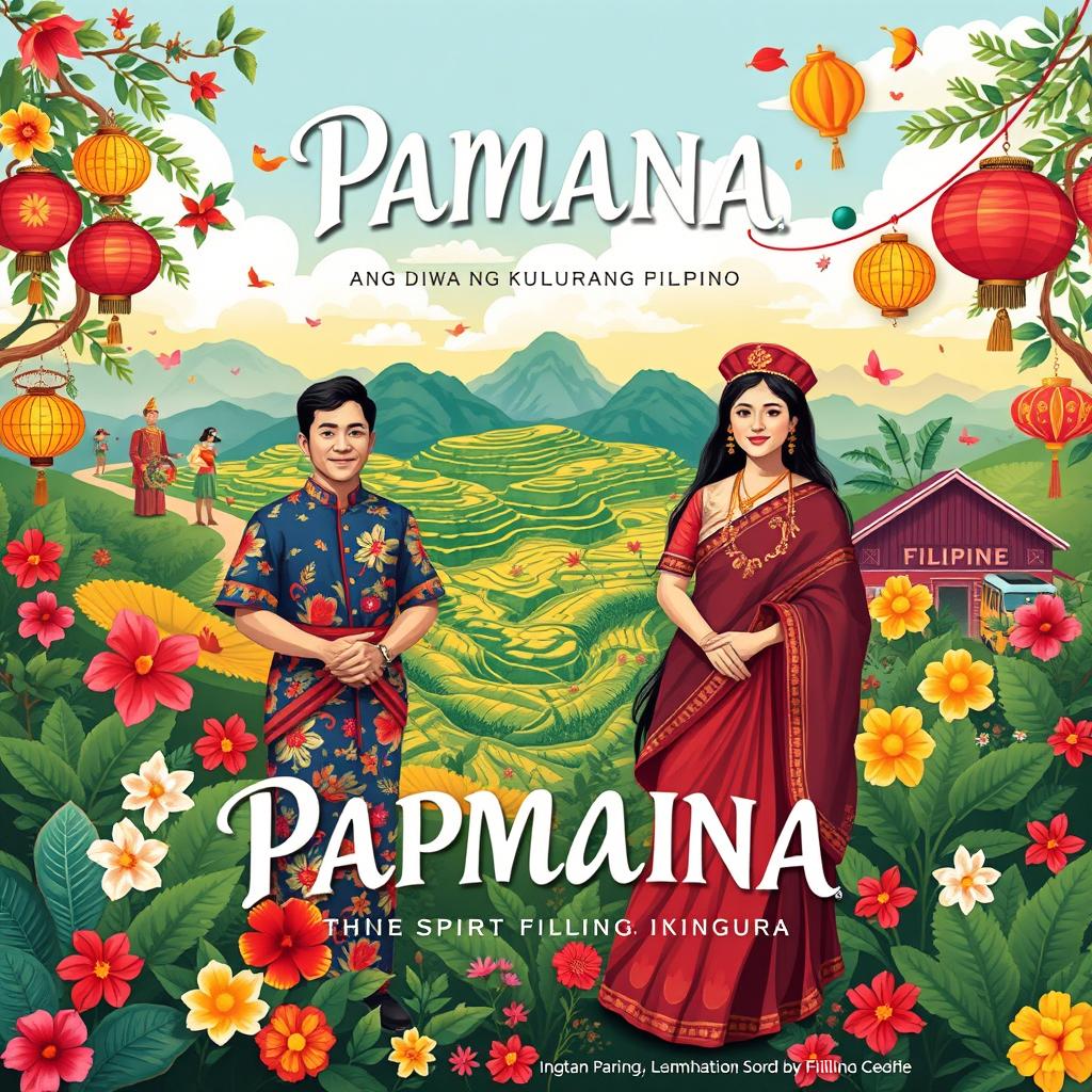 A vibrant and artistic representation of "Pamana: Ang Diwa ng Kulturang Pilipino" (Heritage: The Spirit of Filipino Culture)