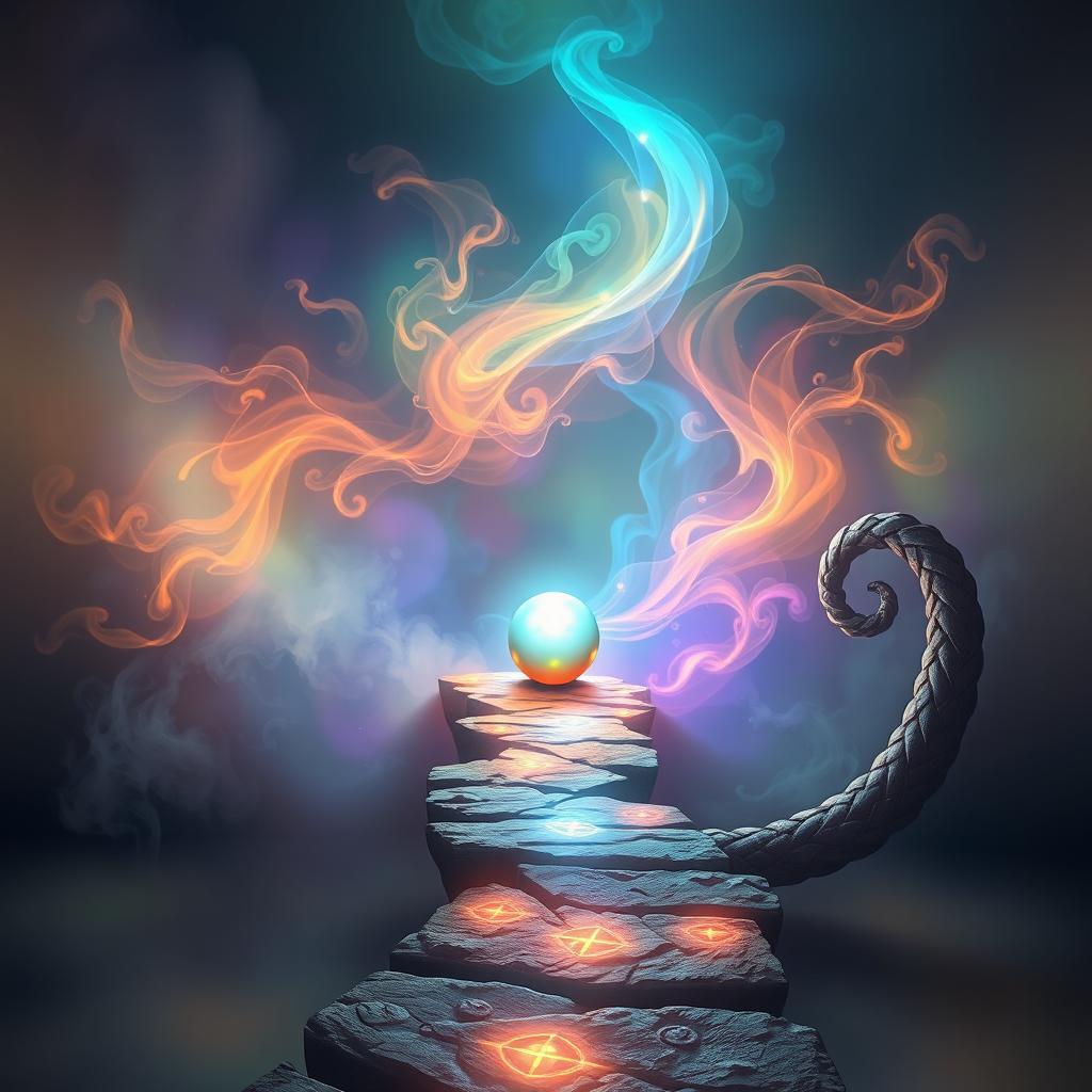 A surreal and abstract representation of a glowing pearl, surrounded by ethereal swirls of colorful light
