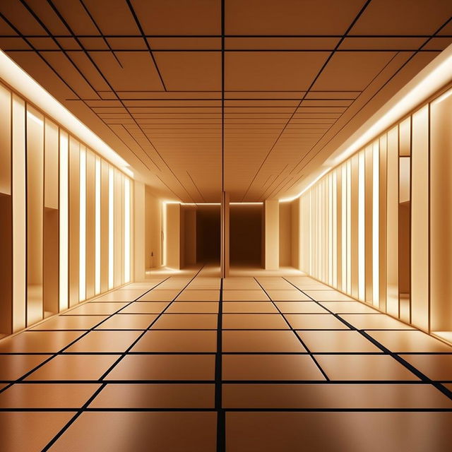 Cross-section of a Japandi minimalist interior with perfect symmetry. The style should have an ultra-detailed architecture touch with a conceptual avant-garde editorial perspective