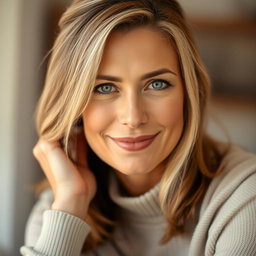 A beautiful 50-year-old woman looking directly at the camera in a natural pose