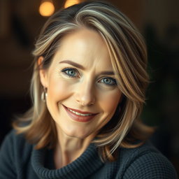 A beautiful 50-year-old woman looking directly at the camera in a natural pose