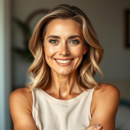 A stunning 50-year-old woman facing the camera with a natural and relaxed demeanor