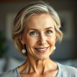 A stunning 50-year-old woman facing the camera with a natural and relaxed demeanor