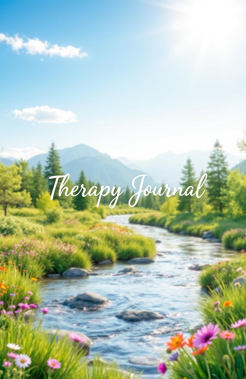 A serene and inviting therapy journal cover featuring a peaceful landscape