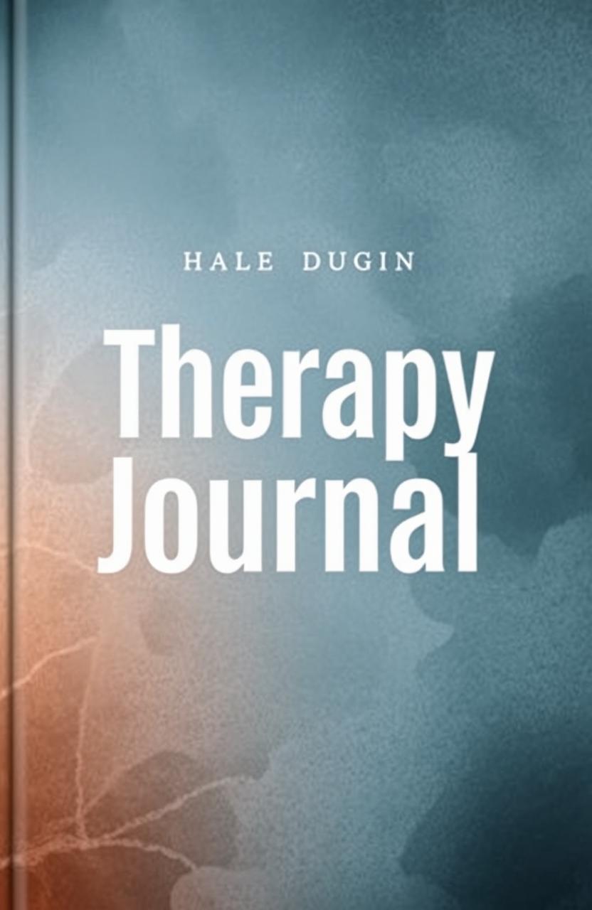 A modern and elegant therapy journal cover featuring deep, soothing tones such as deep blues and warm earthy shades that evoke a sense of warmth and introspection