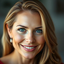 A stunning 45-year-old woman with beautiful green eyes, exuding confidence and charm