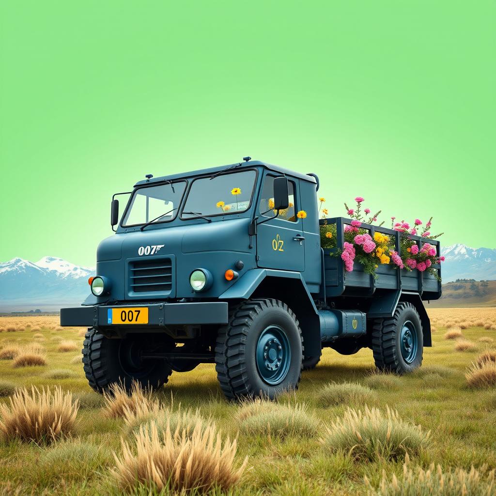 A wide-angle side view of the Czechoslovak Army Praga V3S military three-ton special truck in safari style, featuring a heavy metal matte blue finish