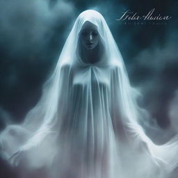 A hauntingly beautiful album cover featuring an ethereal female ghost, infused with an electrifying blend of stunning aesthetics and uncanny charm