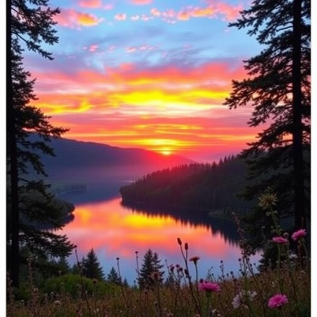 A stunning mobile phone wallpaper featuring a calming landscape at sunset