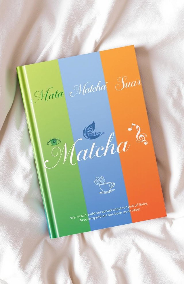A beautifully designed book cover featuring three short stories titled 'Mata', 'Matcha', and 'Suara'
