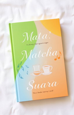 A beautifully designed book cover featuring three short stories titled 'Mata', 'Matcha', and 'Suara'