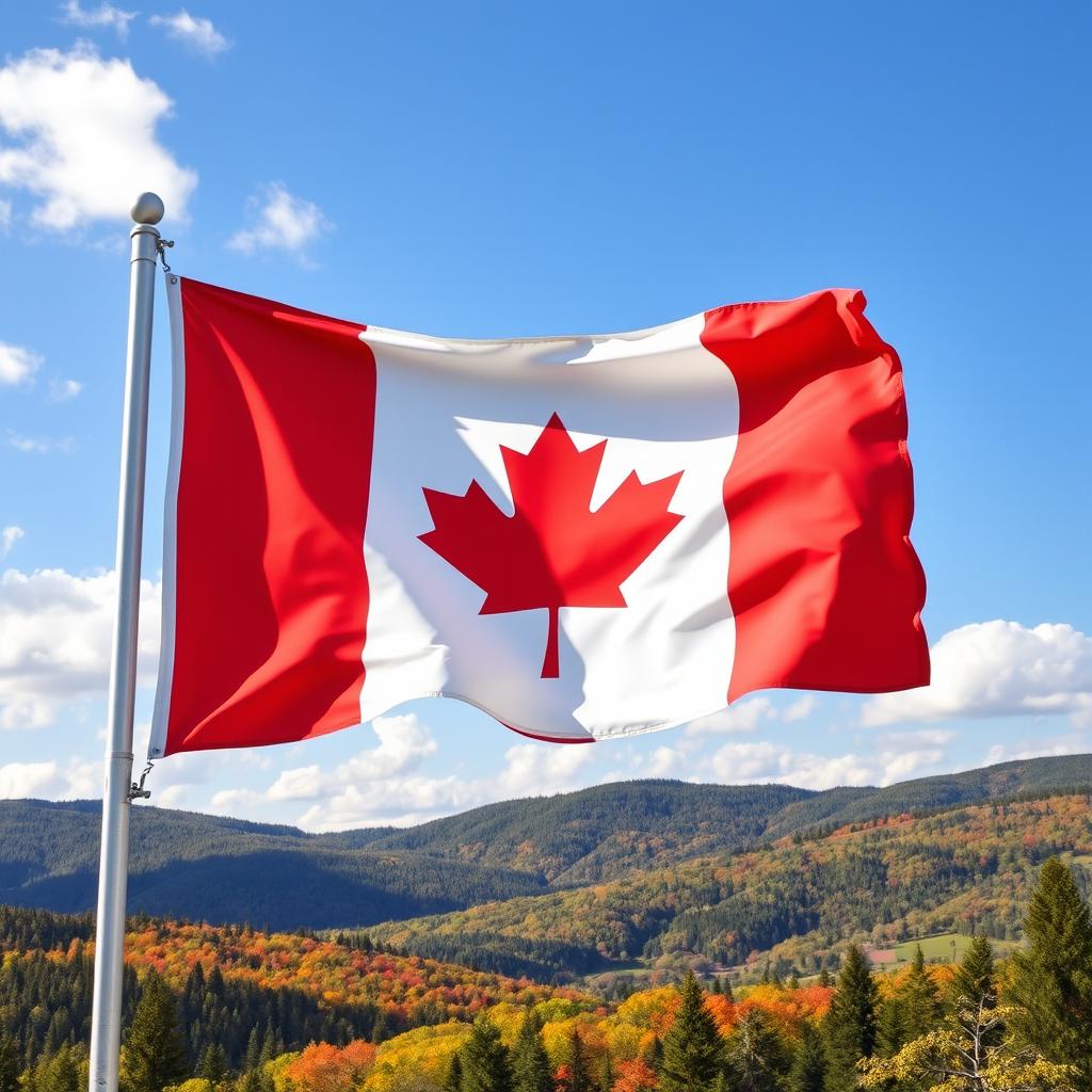 A beautifully designed image of the Canadian flag, featuring bold red and white colors with a prominent maple leaf at the center