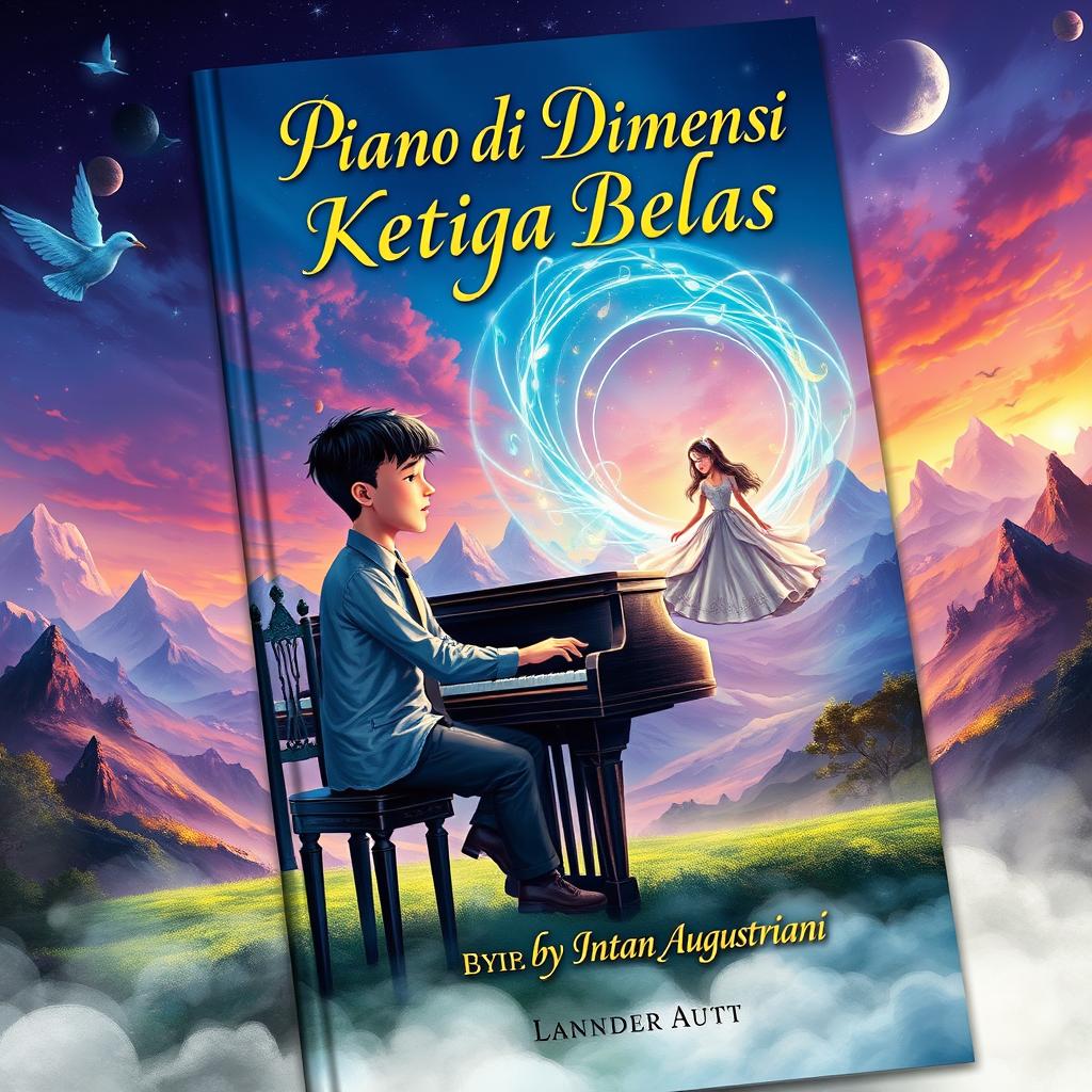 An enchanting book cover for 'Piano di Dimensi Ketiga Belas' by Intan Agustriani
