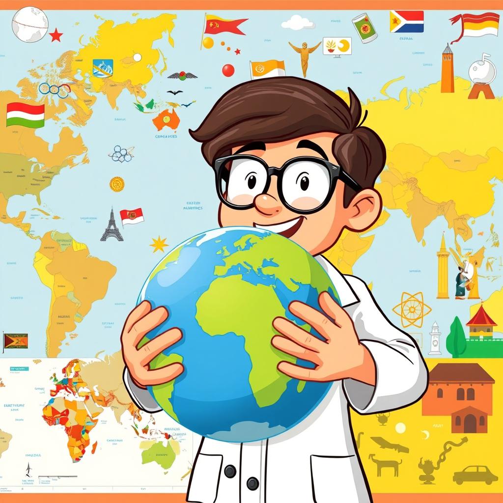 A cartoonish image of a researcher holding the Earth in their hands, examining it closely