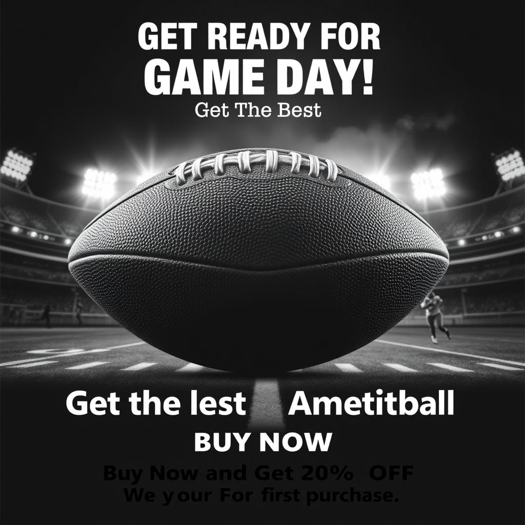 Create a striking black and white poster for selling an American football