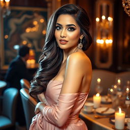 A glamorous Bollywood actress in an elegant and sultry outfit, exuding confidence and allure