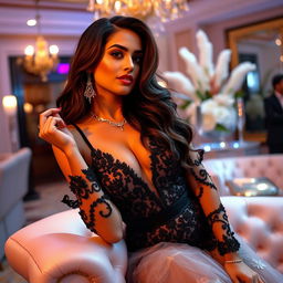 A glamorous Bollywood actress in an elegant and sultry outfit, exuding confidence and allure