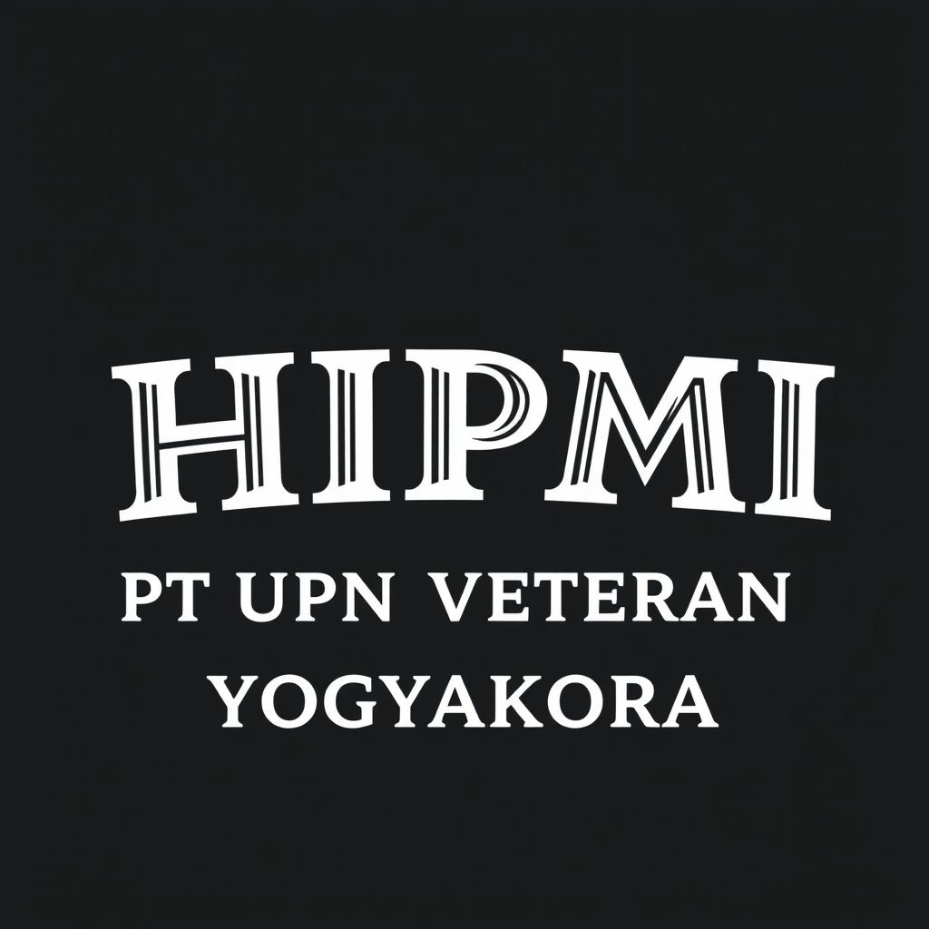 A striking typographic design showcasing the text "HIPMI, PT UPN VETERAN YOGYAKARTA"