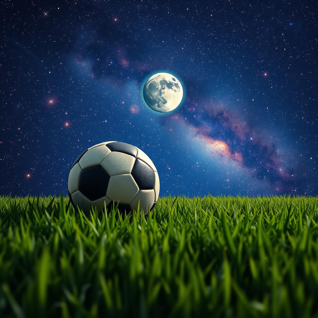 A realistic green grass background featuring a football resting on the grass