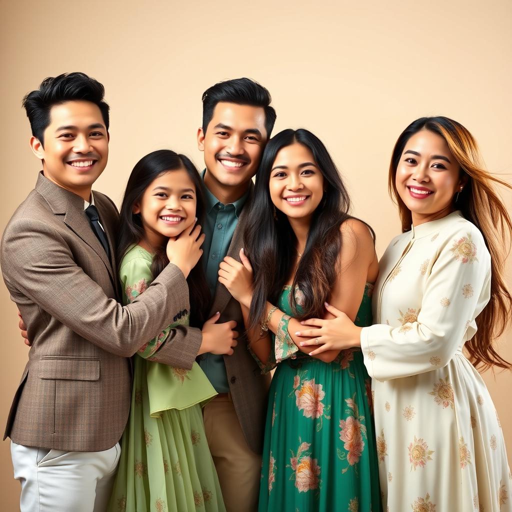 Four siblings embracing each other while facing forward, joy radiating from their expressions
