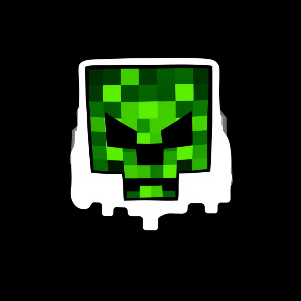 A visually striking creeper logo featuring a pixelated green face with dark green squares resembling Minecraft's creeper character