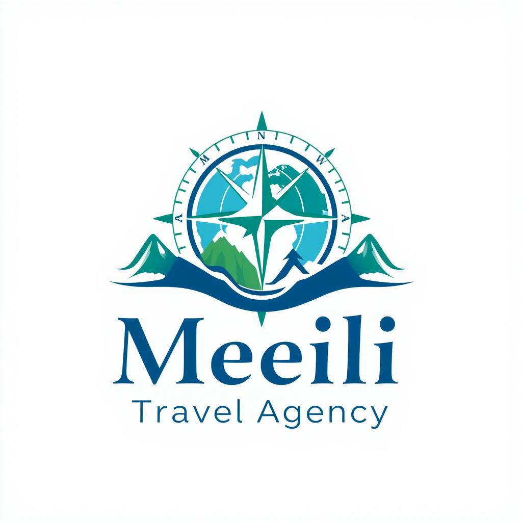 A modern and elegant logo for 'Meili Travel Agency'