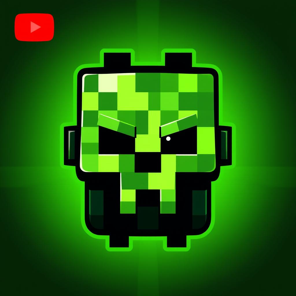 A captivating creeper logo designed specifically for a YouTube channel, featuring the iconic pixelated green face of the creeper from Minecraft