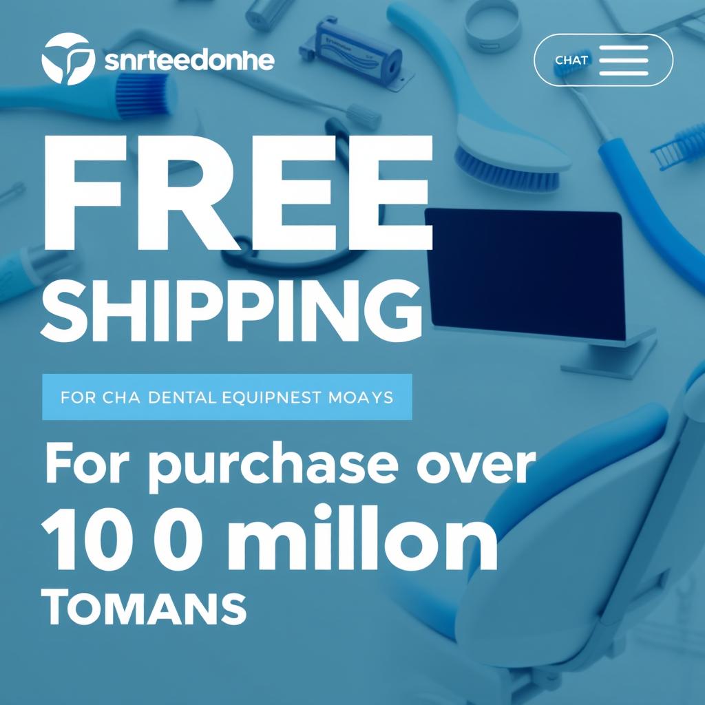 A promotional banner for a dental equipment website, prominently displaying the message of free shipping for purchases over 10 million Tomans