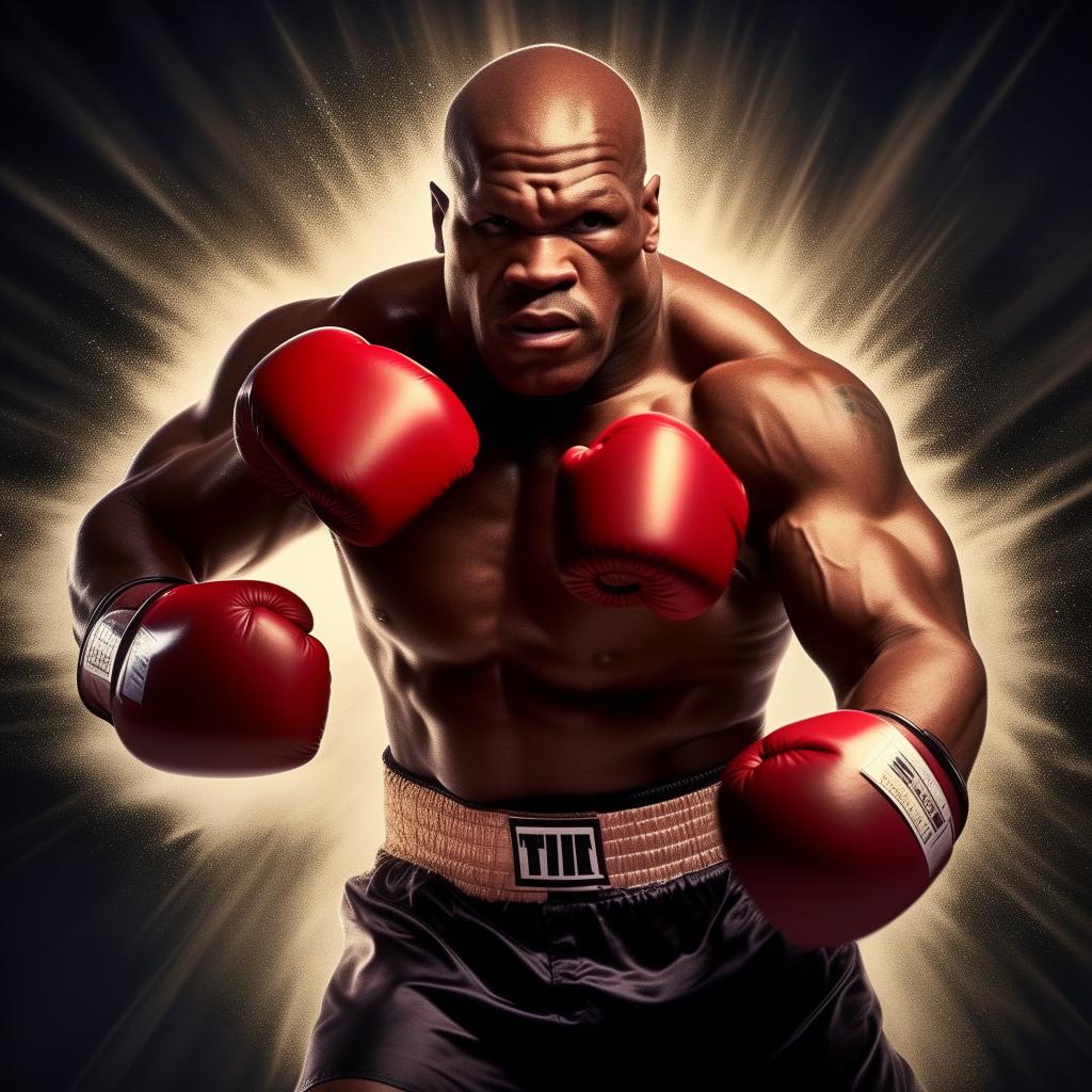 Depict a powerfully built, dynamic image of retired professional boxer, Mike Tyson, in full sprint with intense focus.