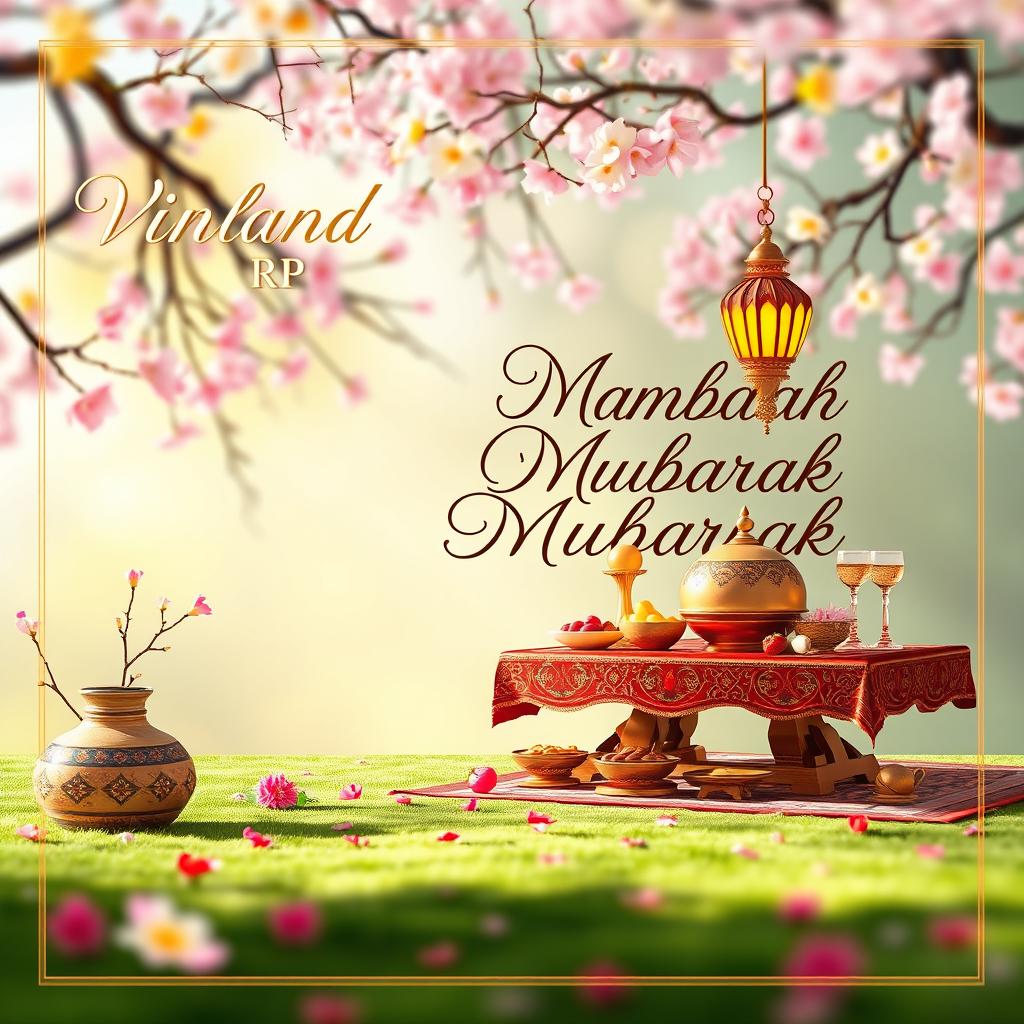 A beautifully designed background featuring the phrase 'Vinland RP' elegantly written in the upper left corner, alongside a vibrant, festive atmosphere representing spring