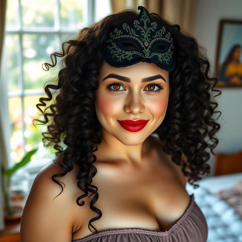A realistic portrait of Mara, a 30-year-old Colombian woman, standing at 1