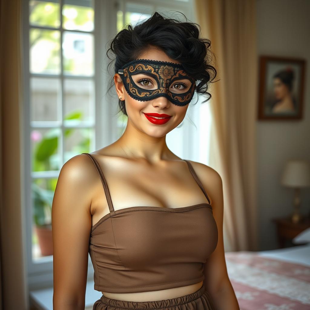 A realistic image of a 30-year-old Colombian woman, petite at 1
