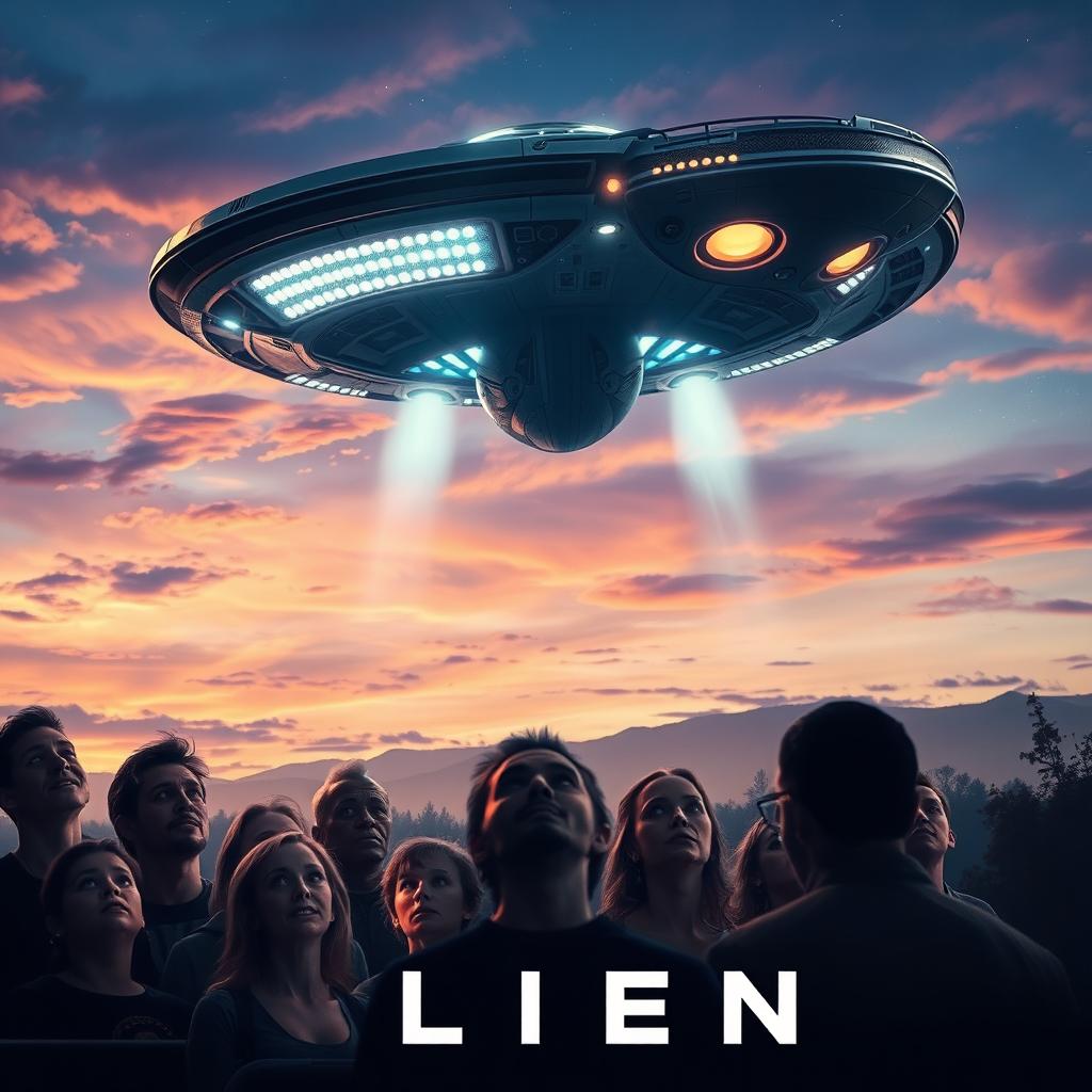 A dramatic movie poster featuring an alien spaceship landing on Earth