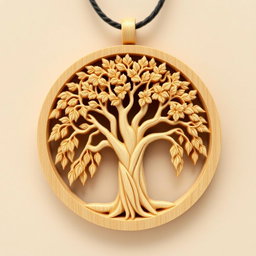 A beautifully detailed carving of a majestic, thick weeping willow tree, designed for a necklace
