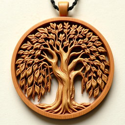 A beautifully detailed carving of a majestic, thick weeping willow tree, designed for a necklace