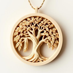 A beautifully detailed carving of a majestic, thick weeping willow tree, designed for a necklace