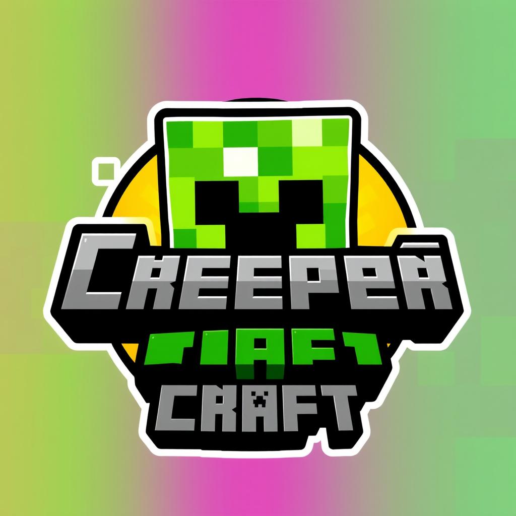 A vibrant and eye-catching logo inspired by the Creeper character from a popular block-building game
