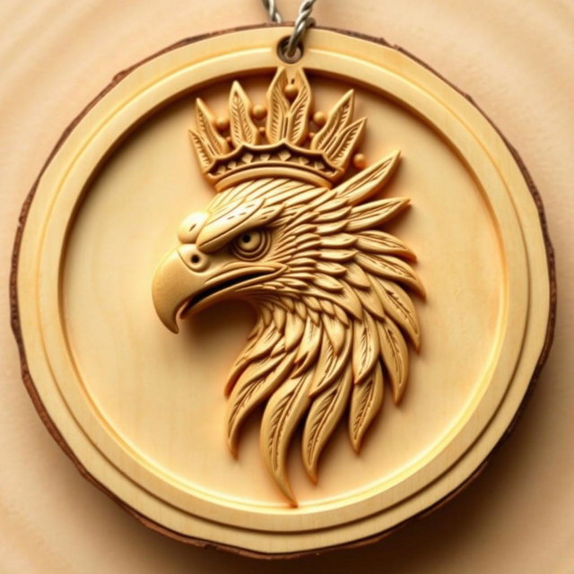 An intricately carved African crowned eagle head design without a crown, specifically created for a necklace