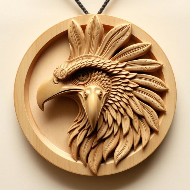 An intricately carved African crowned eagle head design without a crown, crafted specifically for a necklace